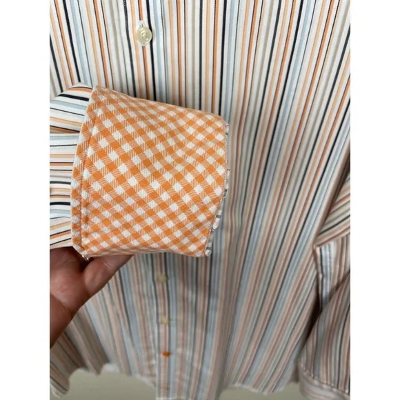 Thomas Dean orange white striped flip cuff long sleeve button up shirt size XXL - Picture 4 of 6